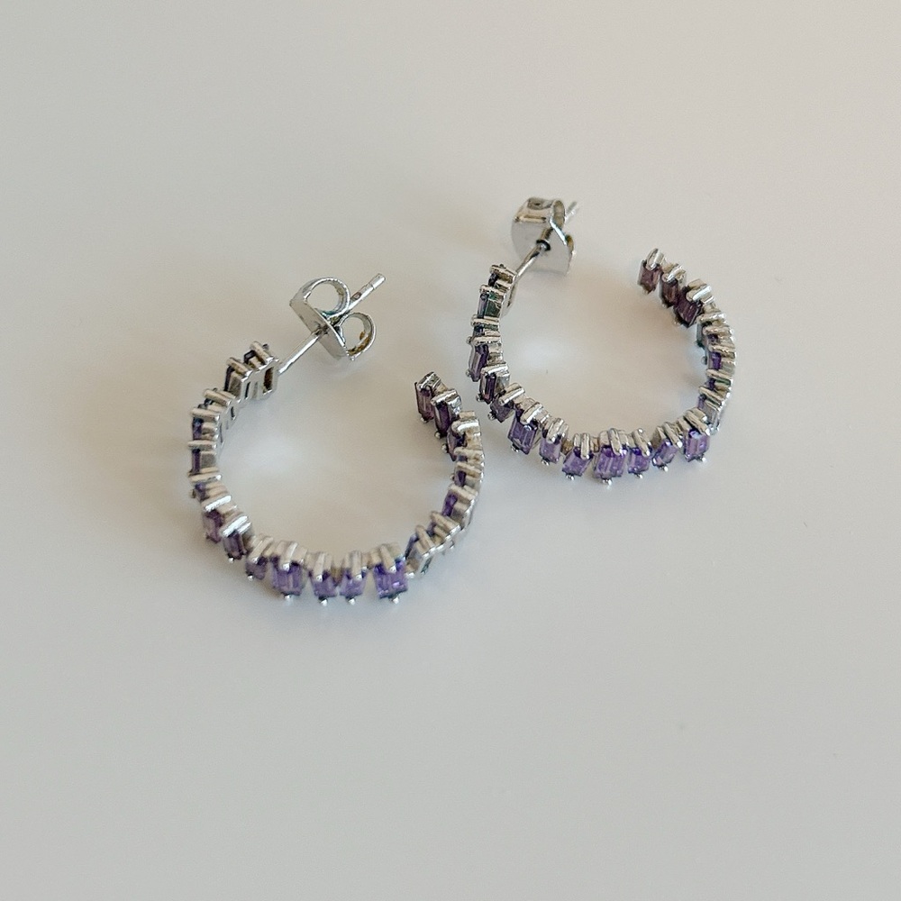 Elegant Silver and Purple Hoop Earrings